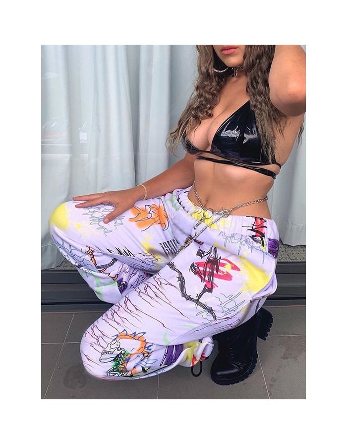 Fashion Digital Printed Casual Trousers Pants With Pockets